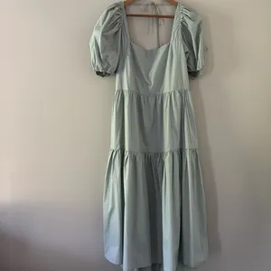 ASTR The Label llana Midi Dress Puff Sleeve Tiered‎ Skirt Tie Back Light Green M thumbnail 2