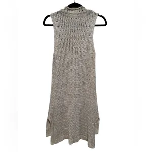 Anthro Moth Metallic Mock Turtleneck Sleeveless High Low Sweater Dress S thumbnail 5