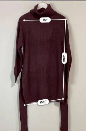 Zenana Women’s Waist Tie Turtleneck Sweater Dress Eggplant Size XS NWOT thumbnail 6