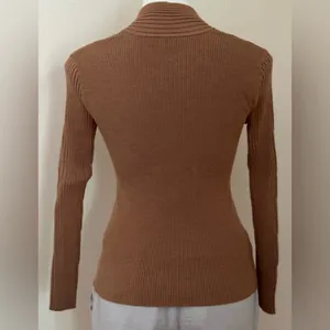 INC Warm Toffee V-Neck Crossover Ribbing & Subtle Pull Over Sweater Sz M thumbnail 3