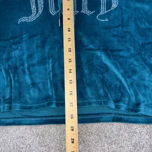 Juicy Couture Velour Cropped Hoodie‎ Women L Blue Rhinestone Logo Y2K McBling thumbnail 5