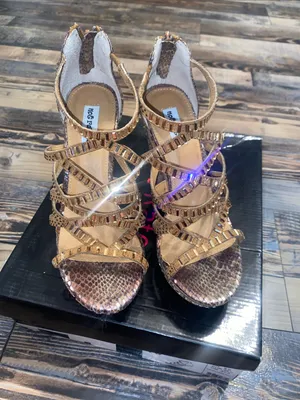 Not Rated Metallic Gold and Taupe Snake-Print Wedge Sandals thumbnail 2