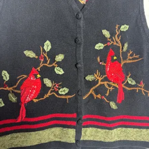 Tiara International Christmas Cardinal Sweater Vest Plus Size 18/20 Black Red thumbnail 2
