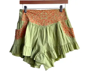 Free People FP One Mexico City Embroidered Ruffle Shorts Green Orange Medium thumbnail 1