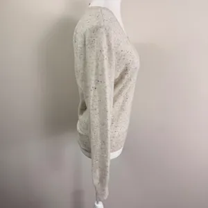 Ann Taylor Womens 100% Cashmere V-Neck Sweater Cream Speckled Donegal Medium thumbnail 2