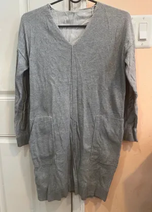 gray casual shirt dress w pockets thumbnail 1