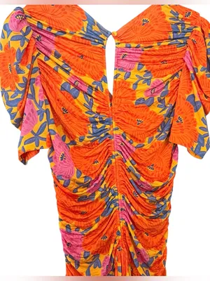 ANTHROPOLOGIE Farm Rio Short Sleeve Ruched Midi Dress Tropical Floral Size M NEW thumbnail 9