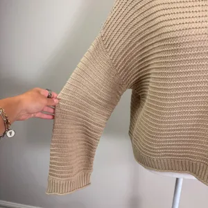 Aerie Womens Tan Cotton Textured‎ Open Stitch Boatneck Pullover Sweater Size M thumbnail 5