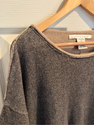Max Studio Chocolate Brown Crewneck Sweater with Contrast Trim thumbnail 3