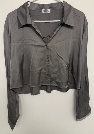Anna Gray Satin Cropped Button-Down Shirt thumbnail 1