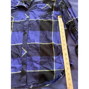 Arizona Jean Co Blue Black Plaid Sequin Back Button Down Flannel Shirt Large thumbnail 4