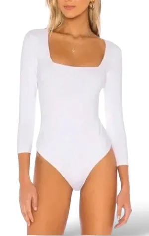 Intimately Free People White Square Neck Long Sleeve Bodysuit Small OB1015694 thumbnail 1