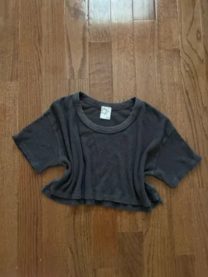 NWOT OFFLINE By Aerie Wow! Waffle Scoop T-Shirt dark grey XS thumbnail 4