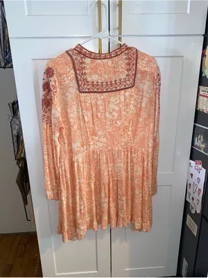 Anthropologie Peach Embroidered Babydoll Tunic Boho Western Festival blouse thumbnail 11