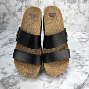 Reef Cushion Vista Higher Platform Slide Sandals Size 7.5 Black Arch Support thumbnail 2