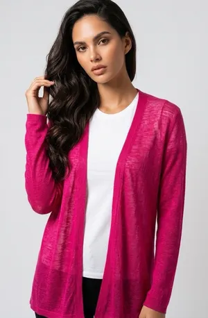 LOFT Silk Ramie Blend Long Sleeve Open Front Women's Pink Cardigan Size Medium thumbnail 1