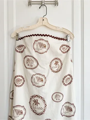 Kivari • Anthropologie Ciao Strapless Maxi Dress white linen print rickrack thumbnail 6