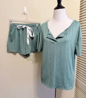 Cozy small Sage Green Textured Lounge & Pajama Set thumbnail 1