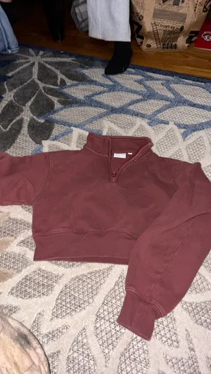 Maroon TNA Aritzia cropped half zip  thumbnail 3