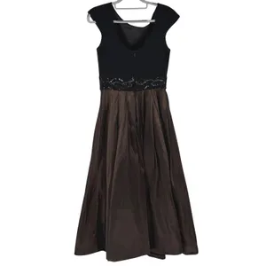 Badgley Mischka Brown Black Beaded‎ Waist Pleated Evening Gown Dress Size 4 thumbnail 2
