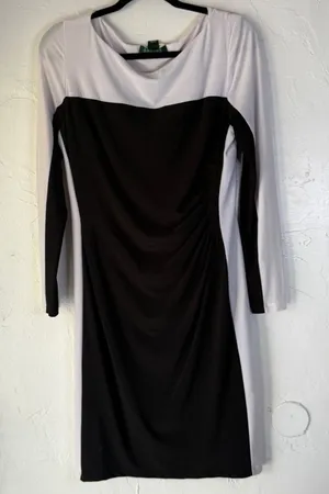 Lauren Ralph Lauren Women's Black & White Long Sleeve Sheath Dress Old‎ Money thumbnail 1