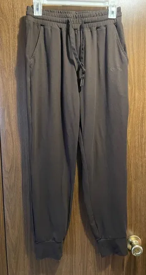 Casual Brown Drawstring Joggers with Elastic Cuffs Size M thumbnail 1