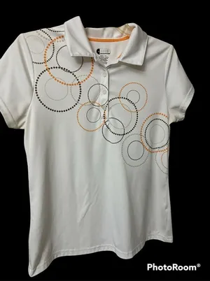 Izod‎ Perform Xtreme function golf cool-fx polo Sz M Retro Circles Orange Brown thumbnail 1