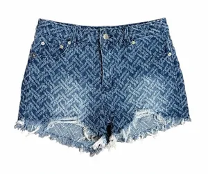 Adika Blue Chevron-Patterned Distressed Denim Shorts thumbnail 1
