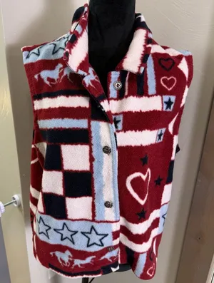 Christopher & Banks Americana‎ Western Patriotic Fleece Vest Button Down Red XL thumbnail 1