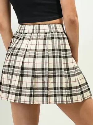 HESPERUS Schoolgirl Academia Plaid Pleated Cotton Flannel Mini Skirt Size Large thumbnail 1