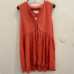 Anthropologie Nia Burnt Orange Ladder‎ Stitch Boho Button Down Tunic Top L NEW thumbnail 2