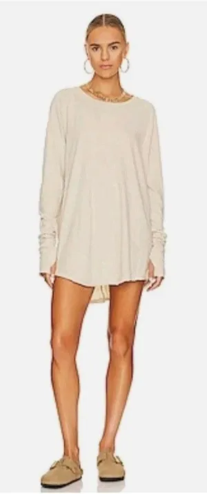 O We The Free Relaxed, Oversized Crew Neck Tee in Beige With Thumbholes XL thumbnail 1