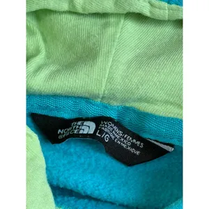 Womens The North Face pullover hoodie blue green logo outdoors hiking size L thumbnail 3