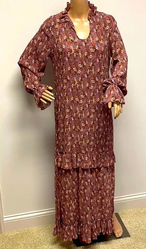 Nasty Gal Long Sleeve Mauve with Dainty Florals Maxi Long Dress size 4 thumbnail 1