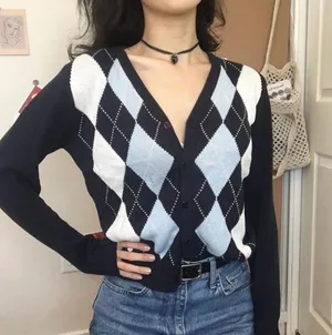 Argyle Cardigan Blue Size M thumbnail 1