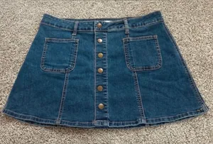 Altar’d State Denim Button-Front Mini Skirt - Blue thumbnail 1