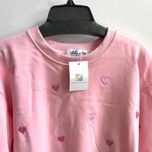 Lola +‎ The Boys Heart Sweatshirt Women Large Pink Coquette Embroidered Pullover thumbnail 3