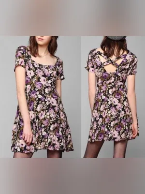 Kimchi Blue Purple Floral Babydoll Mini Dress xs thumbnail 9