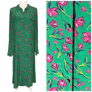 Long Tall Sally Green Button Front Midi Dress US 12 Large Shift Pink Floral thumbnail 2