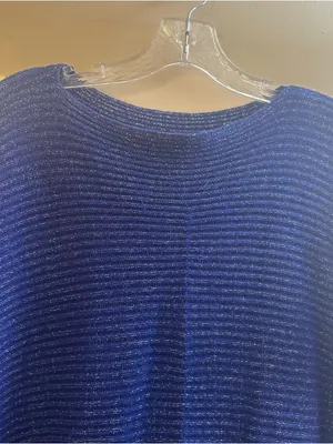 Royal blue metallic Ribbed Pocket pullover oversized knit Sweater size small thumbnail 4