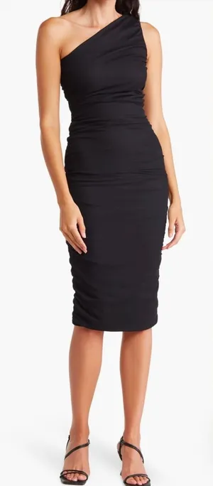 Love By Design One-Shoulder Body-Con Midi Dress Black thumbnail 1