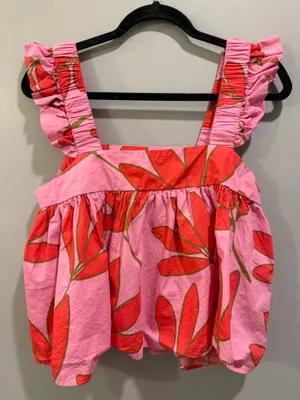 Karlie Floral Print Flutter Sleeve Blouse Pink and Red thumbnail 2