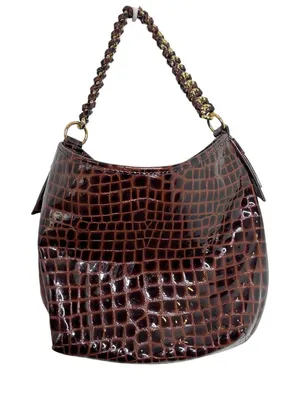 Antonio Melani Brown Patent Leather Croc Embossed Woven Chain Handle Bag thumbnail 1