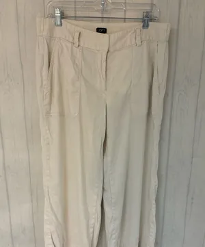 Loft Linen Julie Trouser Pants Womens Size Medium Ivory Straight Leg Cap… thumbnail 1