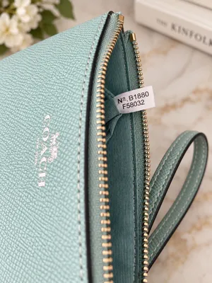 Coach F58032 Corner Zip Wristlet Seafoam Blue Crossgrain Leather thumbnail 8