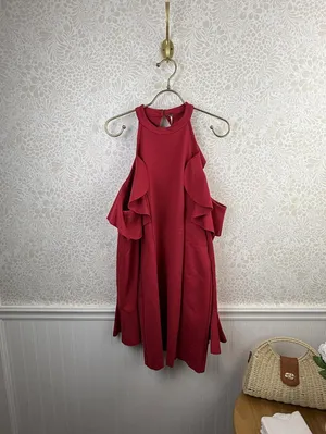 Free People Raspberry Cold Shoulder Ruffle Mini Dress - Size - Medium - NWT thumbnail 2
