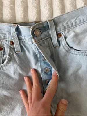 Levi's 501 Light Blue Distressed High-Rise Denim Shorts thumbnail 4