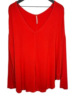 Free People Moonshine Top Long Sleeve V Neck Tunic T Shirt Red Womens Size Small thumbnail 1