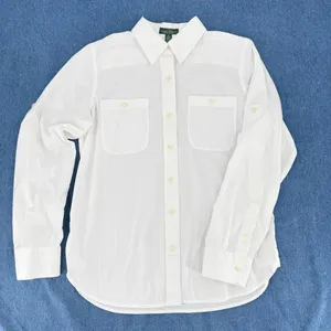 Lauren Ralph Lauren White Cotton Button Front Shirt Tab Up Long Sleeves Heritage thumbnail 1