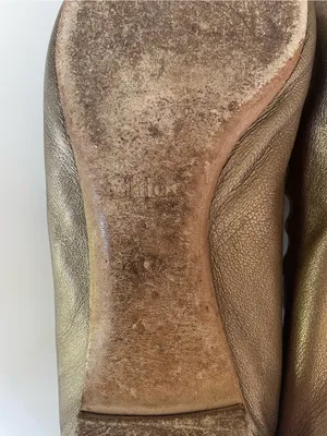 Chloé Lauren Scalloped Leather Ballet Flats Bronze Metallic Size 39.5 Italy thumbnail 10